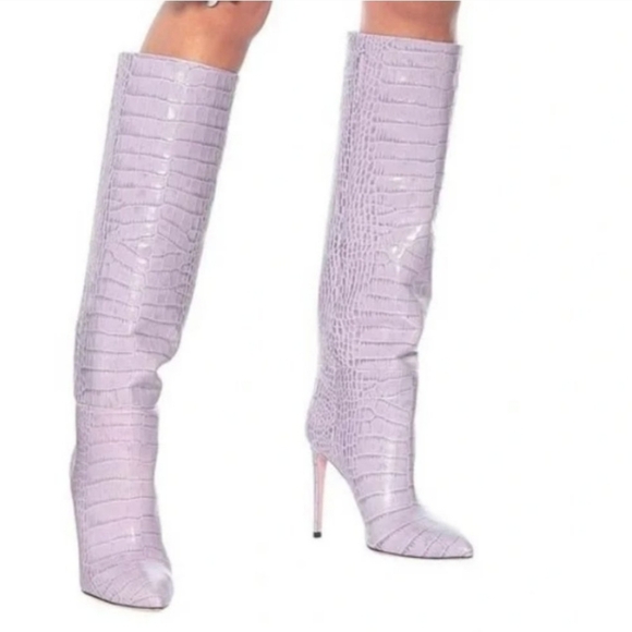 Paris Texas lilac embosed croco Stiletto knee high boots - Picture 4 of 14